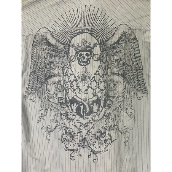 Level Ten Mens Medium Light Blue Striped Button Up Shirt Long Sleeve Graphic - Picture 6 of 11